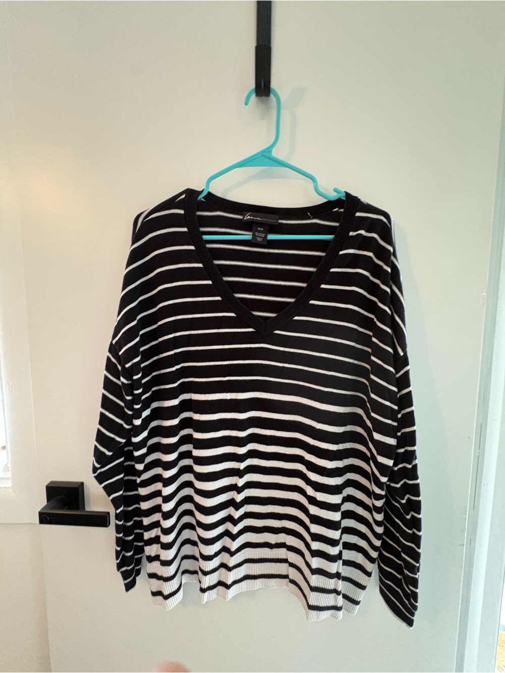 Lane Bryant Black & White Striped V-Neck Sweater — 18/20
